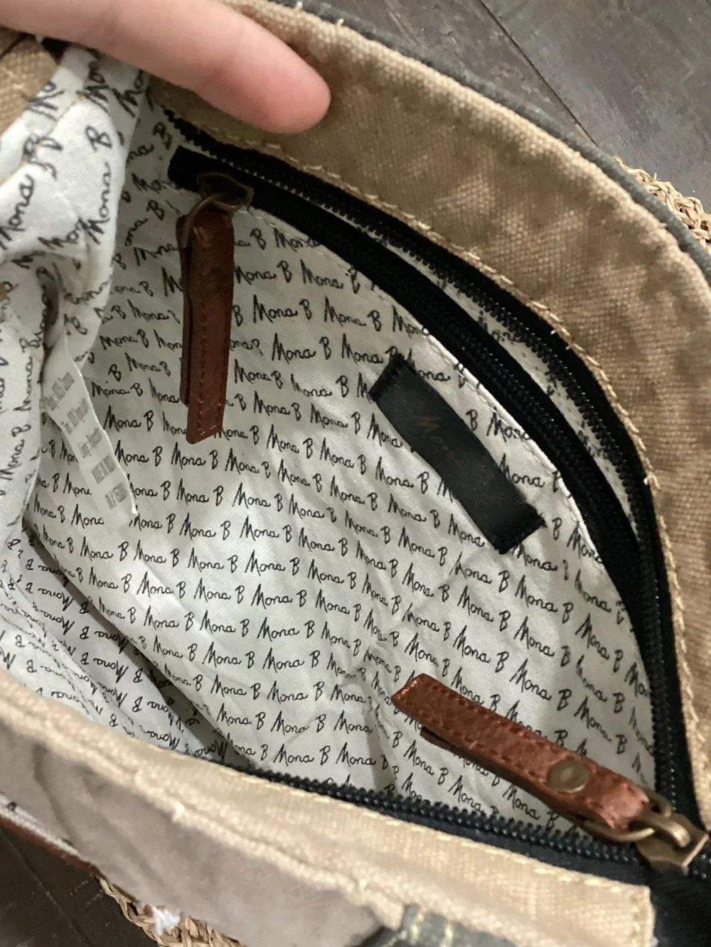 Reclaimed Canvas‎ Crossbody Bag with Brown Leather Trim